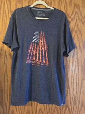 Eddie Bauer Navy Short-Sleeve Tee with Red & White Graphic